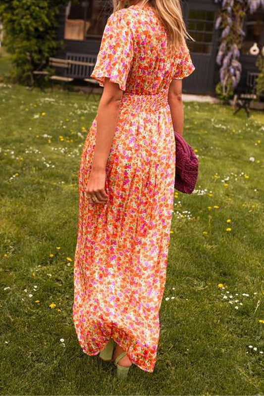 Floral V-Neck Long Dress for All Body Types