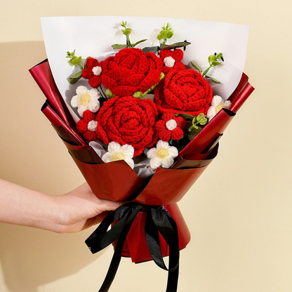 Handmade Crochet Red Rose Bouquet - Eternal Flower Gift