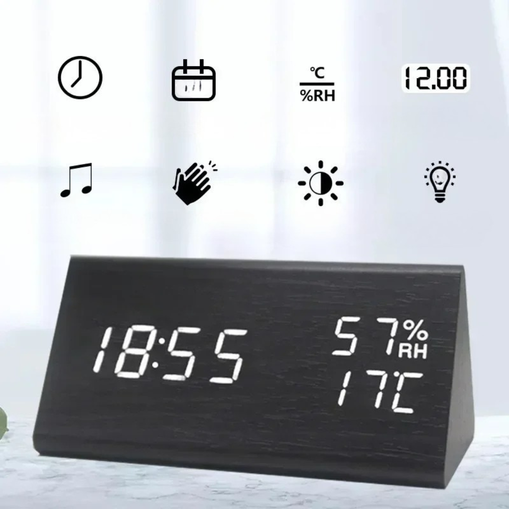 LED Digital Alarm Clock with Temperature & Humidity Display