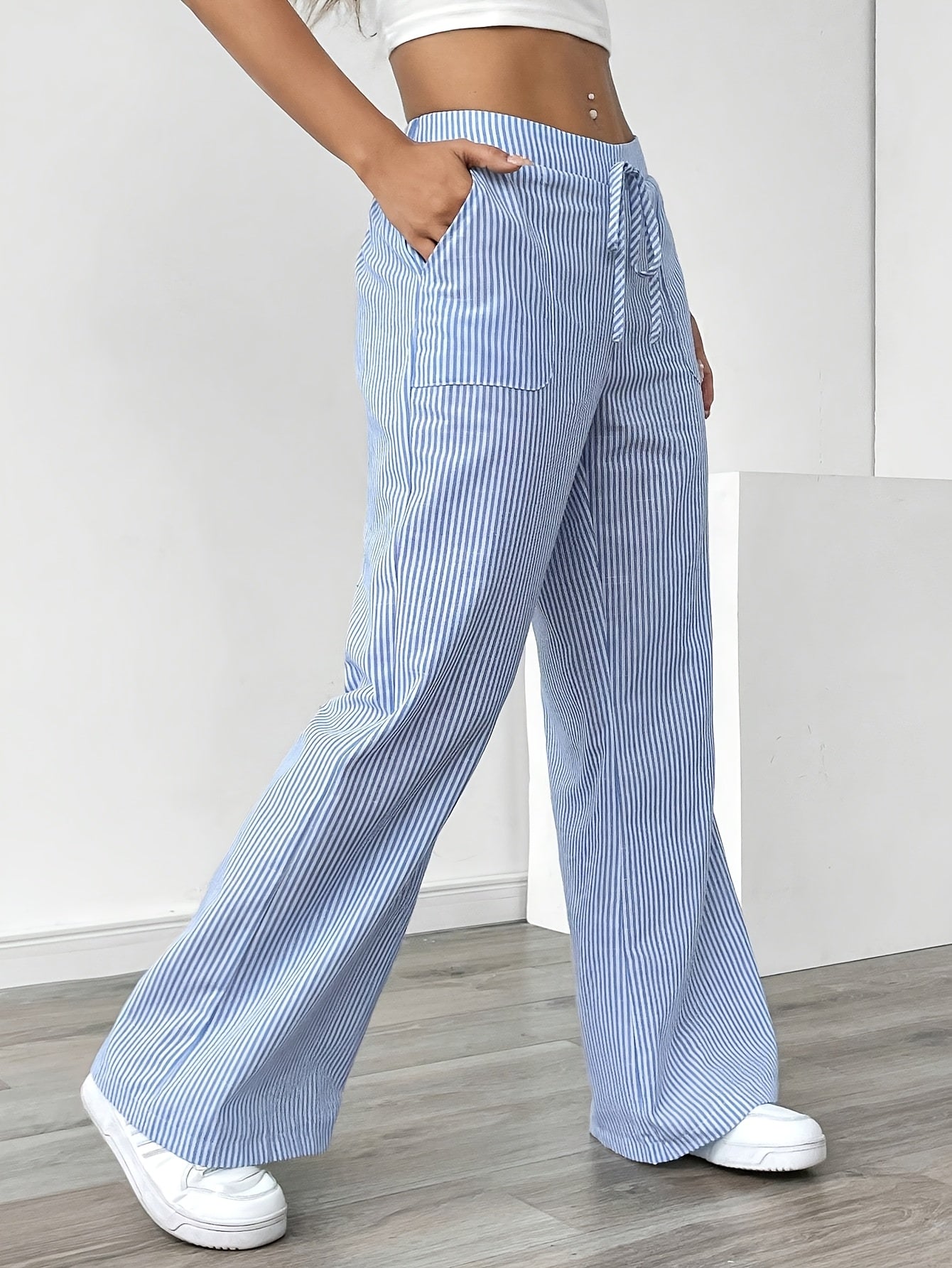 Striped Wide Leg Casual Pants for Women
