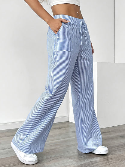 Striped Wide Leg Casual Pants for Women