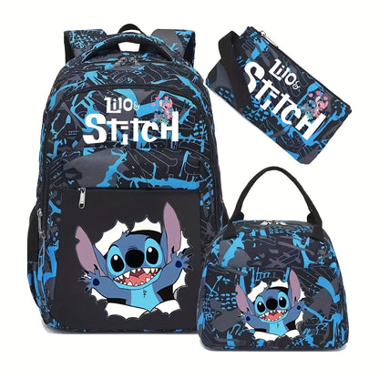 3-Piece Backpack Set with Character Print and Striped Design