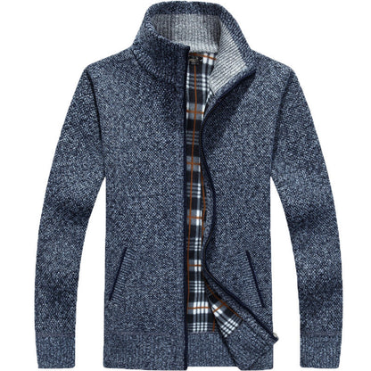 Men's Zip-Up Knit Jacket with Plaid Lining