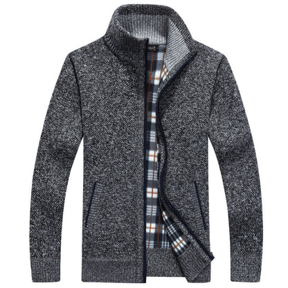 Men's Zip-Up Knit Jacket with Plaid Lining