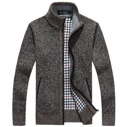 Men's Zip-Up Knit Jacket with Plaid Lining