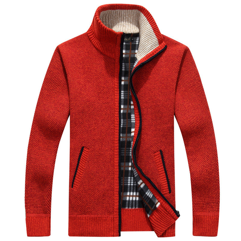 Men's Zip-Up Knit Jacket with Plaid Lining