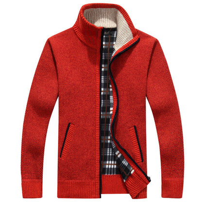 Men's Zip-Up Knit Jacket with Plaid Lining