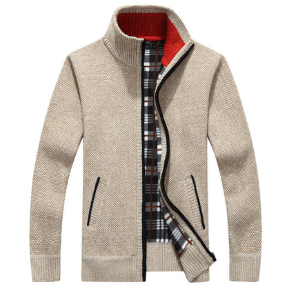 Men's Zip-Up Knit Jacket with Plaid Lining