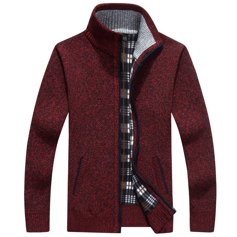 Men's Zip-Up Knit Jacket with Plaid Lining