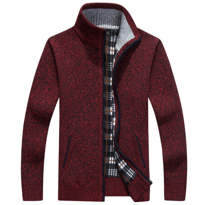 Men's Zip-Up Knit Jacket with Plaid Lining