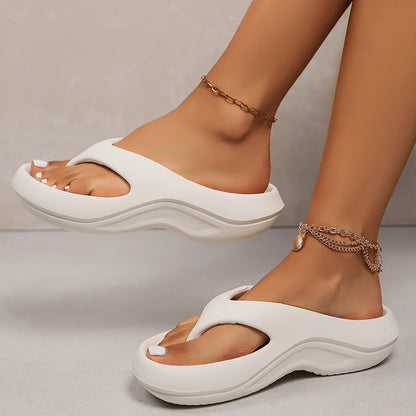 Women’s Casual Platform Flip-Flops with Wide Strap Design