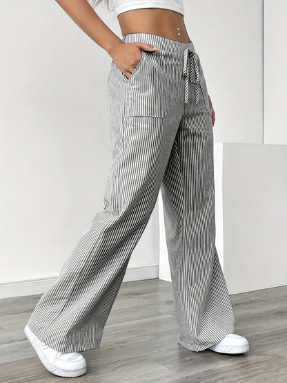 Striped Wide Leg Casual Pants for Women