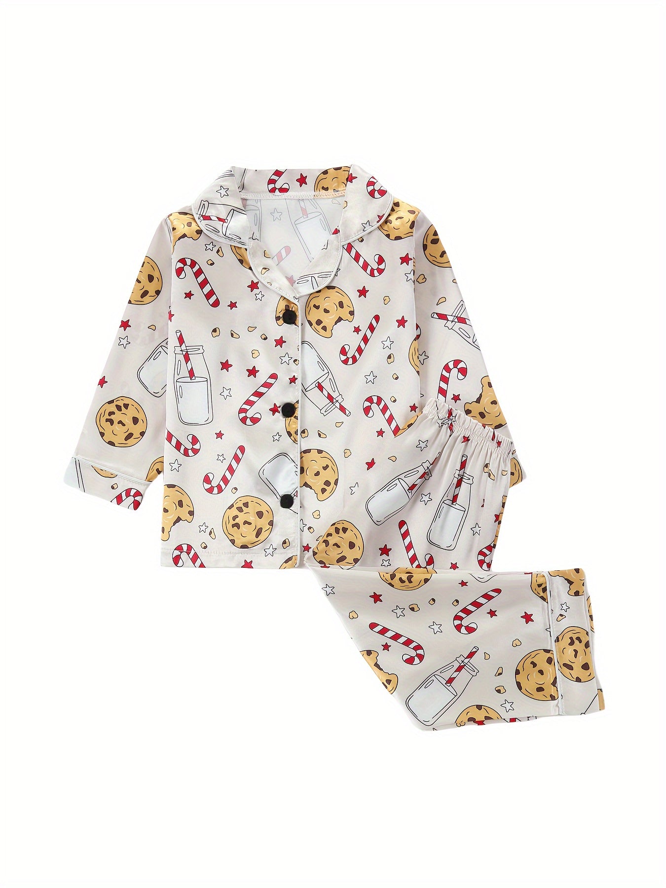 Kids' Long Sleeve Button-Up Pajama Set – Christmas Design