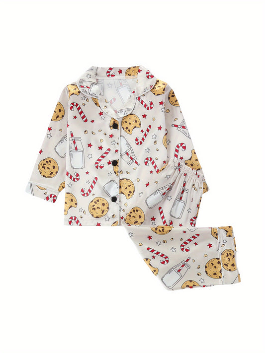 Kids' Long Sleeve Button-Up Pajama Set – Christmas Design
