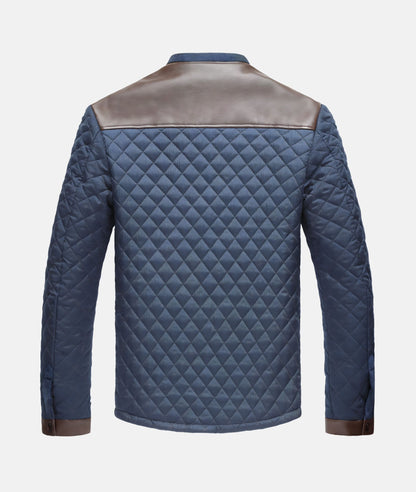 Men's Collarless Quilted Jacket with Shoulder Panel Design