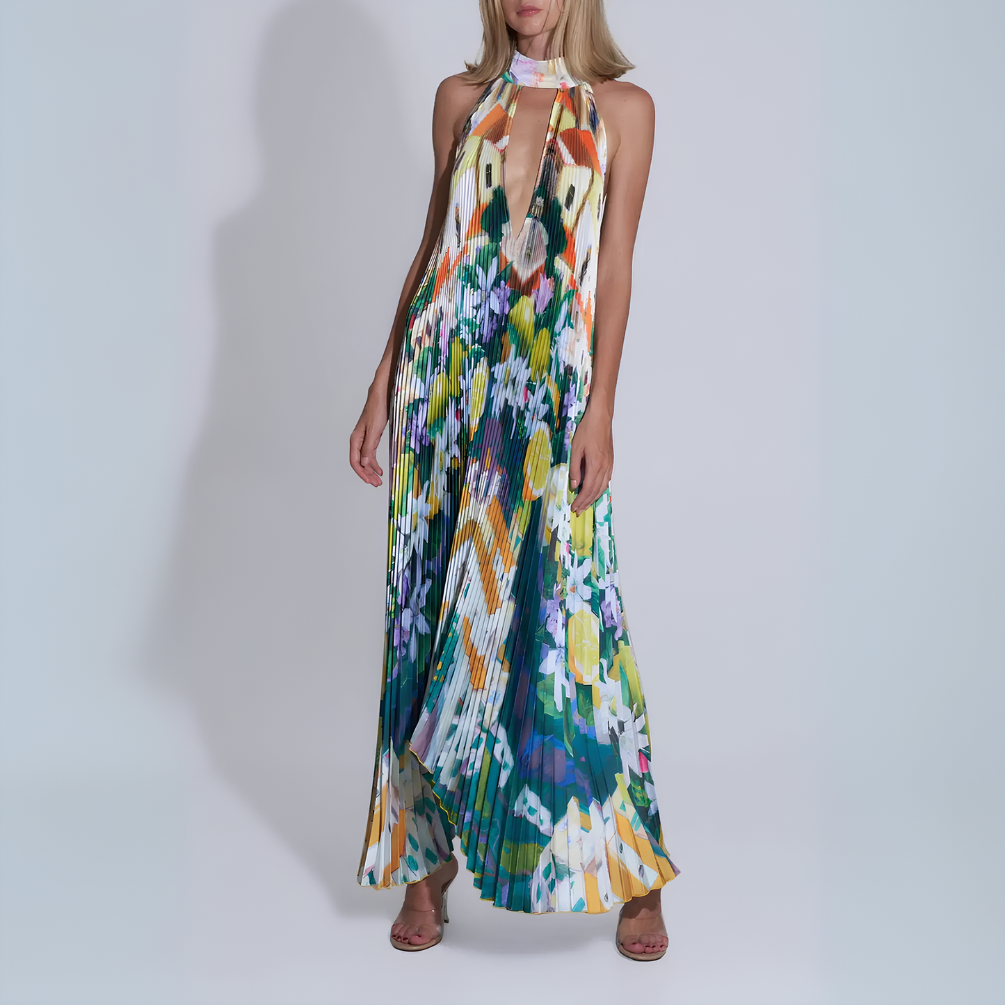 Vibrant Halter Neck Maxi Dress