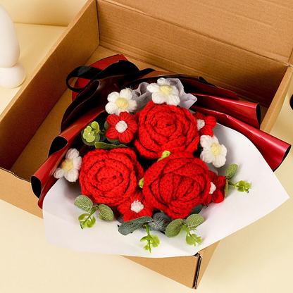 Handmade Crochet Red Rose Bouquet - Eternal Flower Gift