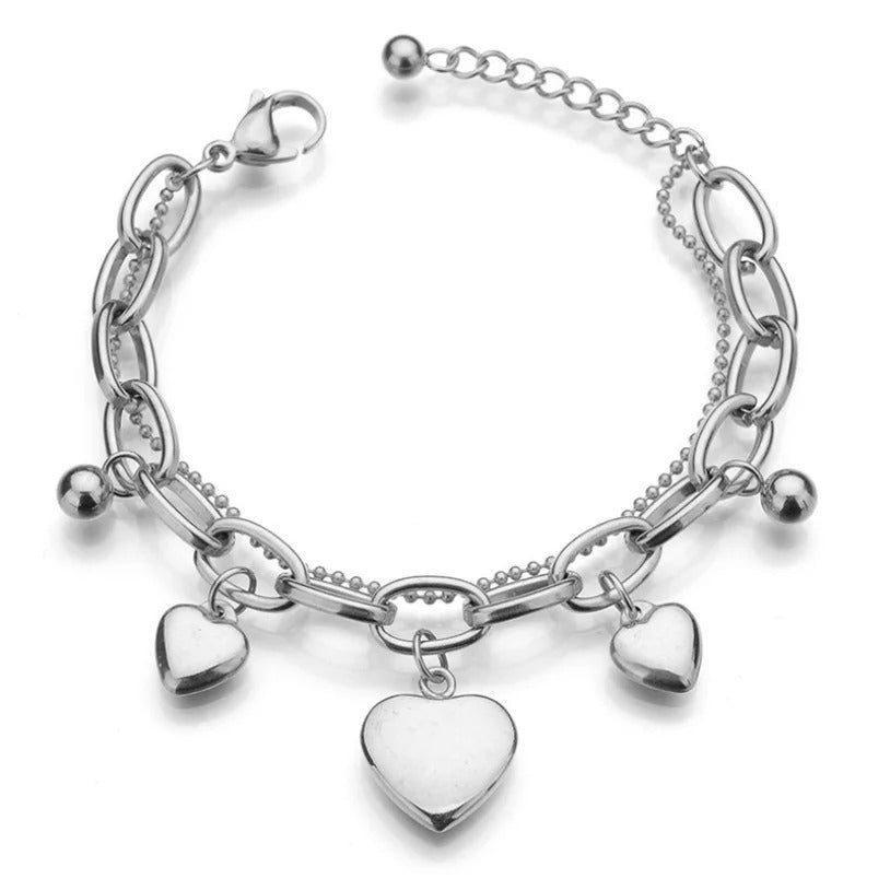 Stainless Steel Layers Heart Bracelet