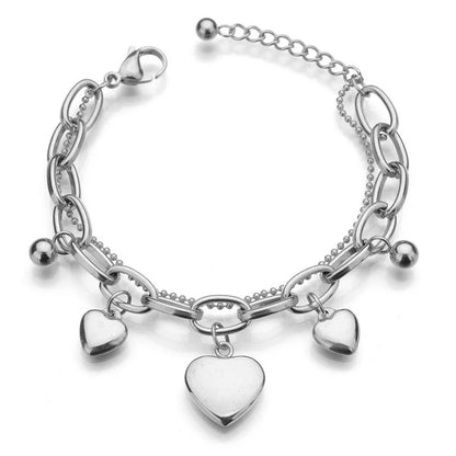 Stainless Steel Layers Heart Bracelet