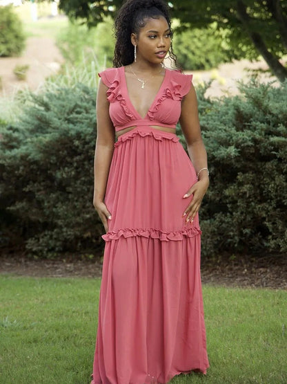 Seductive Backless Lace Maxi Dress