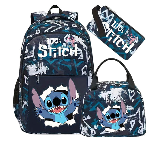 3-Piece Backpack Set with Character Print and Striped Design
