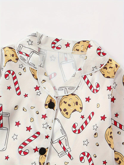 Kids' Long Sleeve Button-Up Pajama Set – Christmas Design