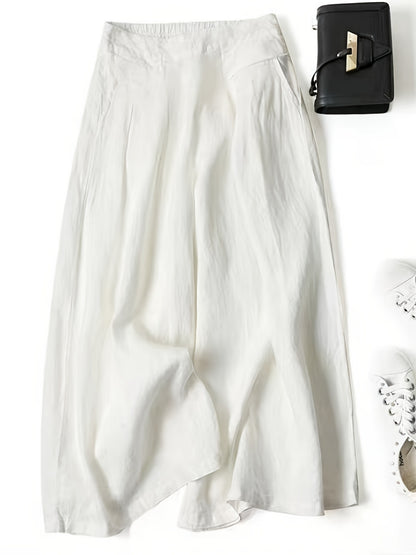Women’s Wide-Leg Cropped Pants with Elastic Waistband