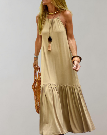 Elegant Wide Hem Suspender Dress