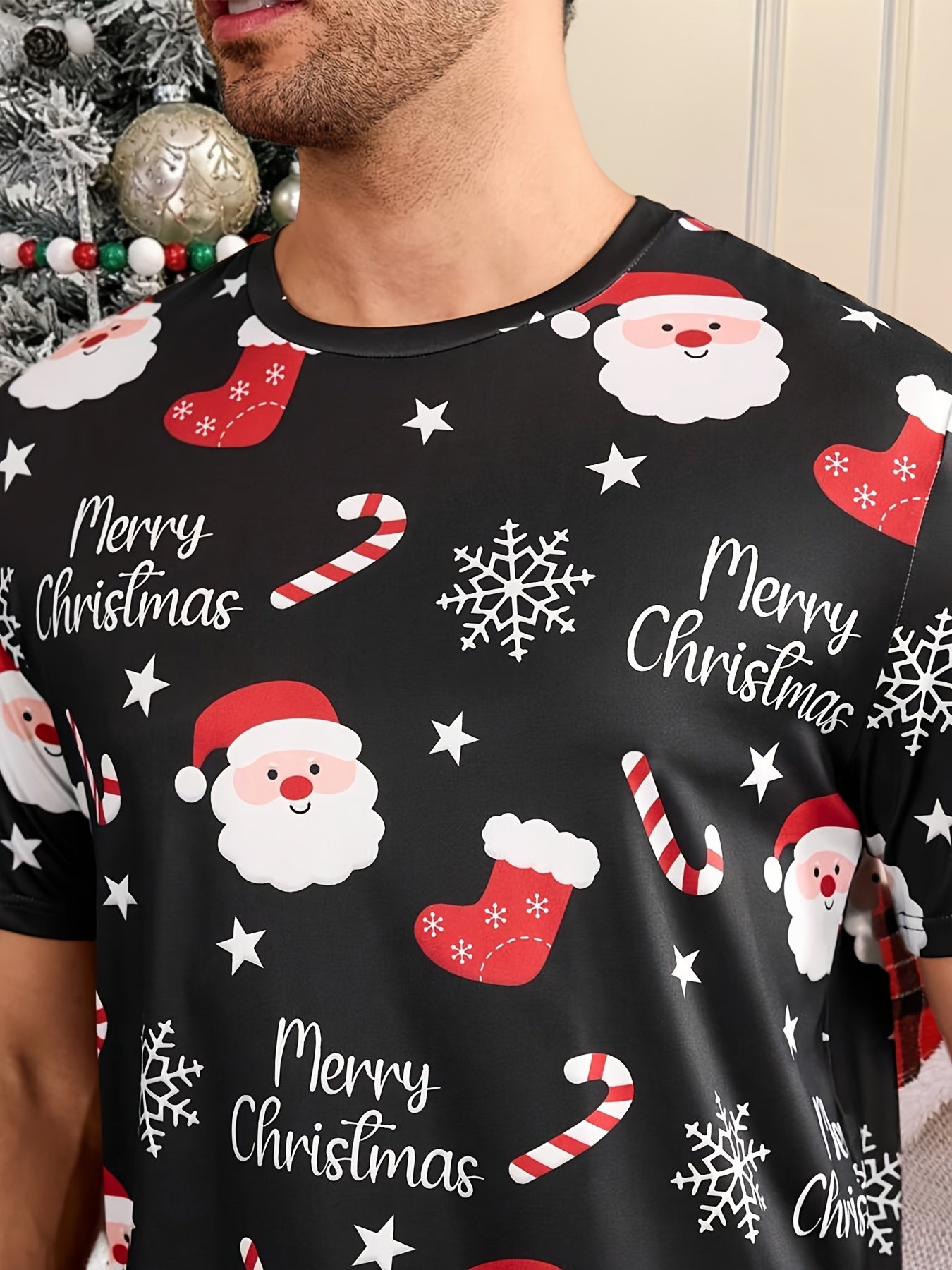 Men's Short Sleeve Pajama Set – Crew Neck Top and Shorts