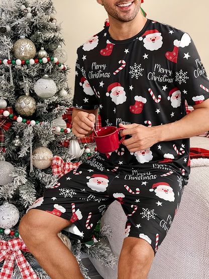 Men's Short Sleeve Pajama Set – Crew Neck Top and Shorts