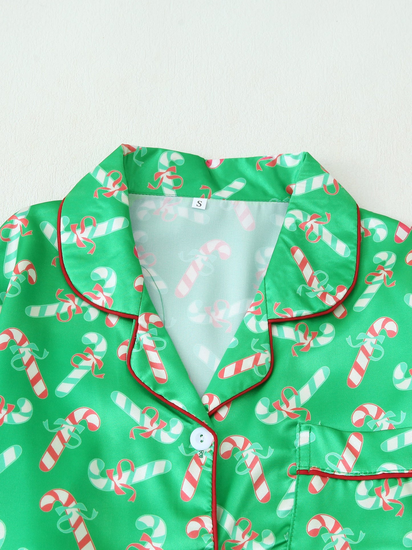 Short-Sleeve Button-Up Pajama Set with Christmas Print