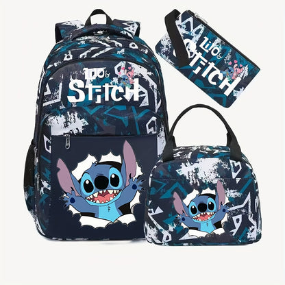 3-Piece Backpack Set with Character Print and Striped Design