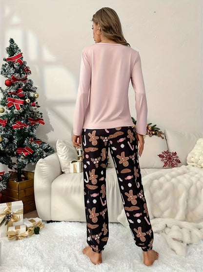 Women's Long Sleeve Pajama Set – Crew Neck Top and Printed Pants