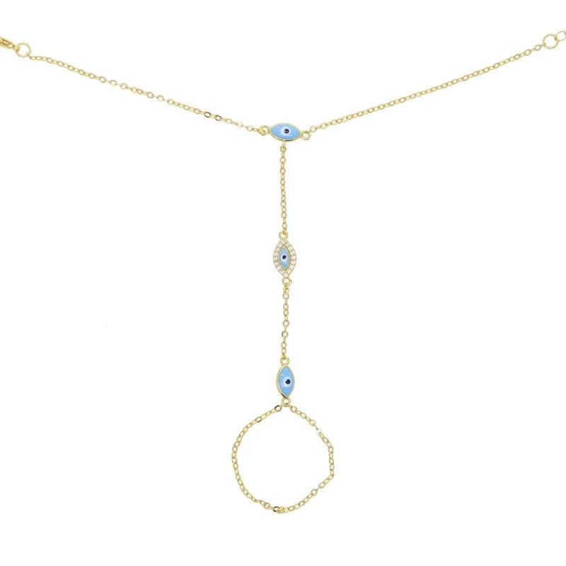 Enamel Evil Eye Hand Chain Bracelet
