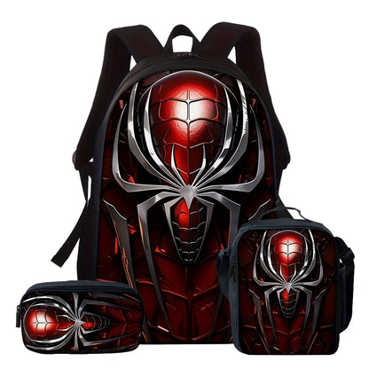 3-Piece Backpack Set with Red Spider Design