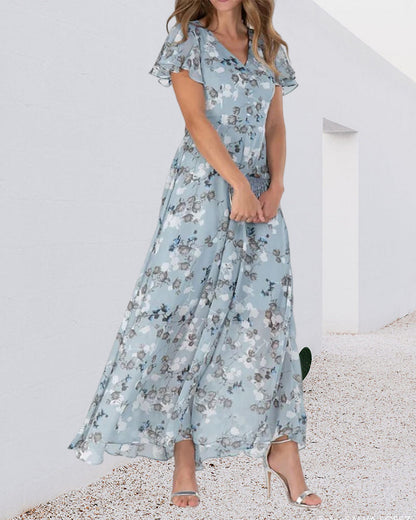 Chic Floral Chiffon Maxi Dress for Summer