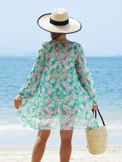 Printed Three-Piece Swimwear Set with Cover-Up