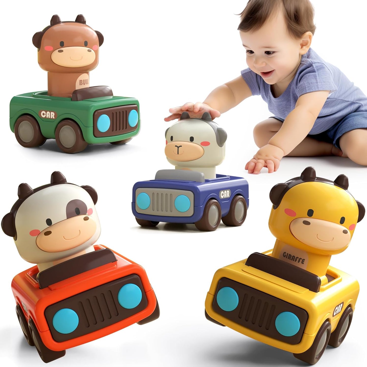 iPlay Press & Go Animal Cars for Toddlers 1–3