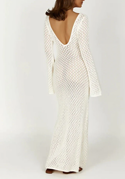 Chic Bohemian Maxi Dress with Fishtail Sleeves