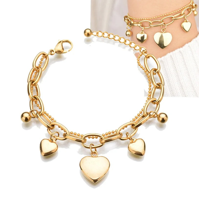 Stainless Steel Layers Heart Bracelet