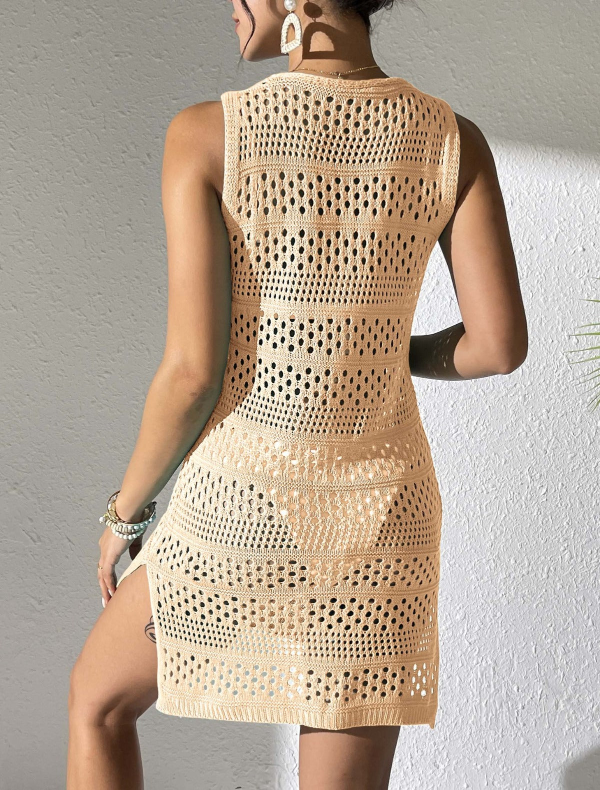 Knitted Sleeveless Dress with Solid Color and Side Slit
