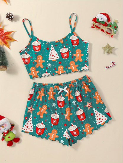 Two-Piece Holiday Pajama Set with Christmas Print