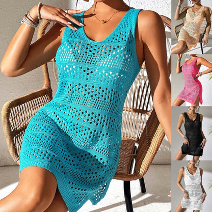 Knitted Sleeveless Dress with Solid Color and Side Slit