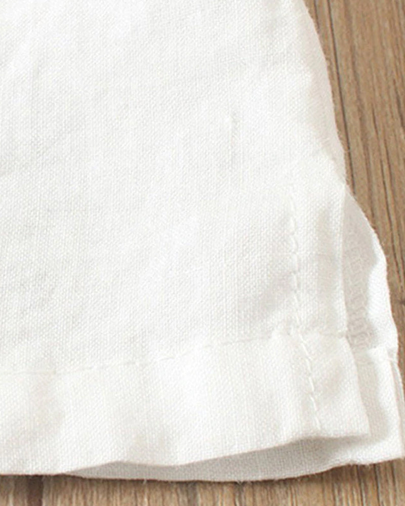 Short Sleeve Cotton Blouse with Button Detail