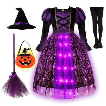 Girls LED Light-Up Purple Witch Costume Set