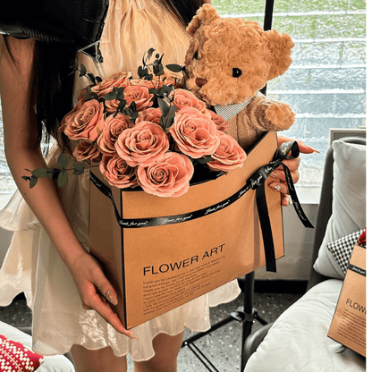Rose Bouquet Gift Set with Plush Bear and Heart Balloons