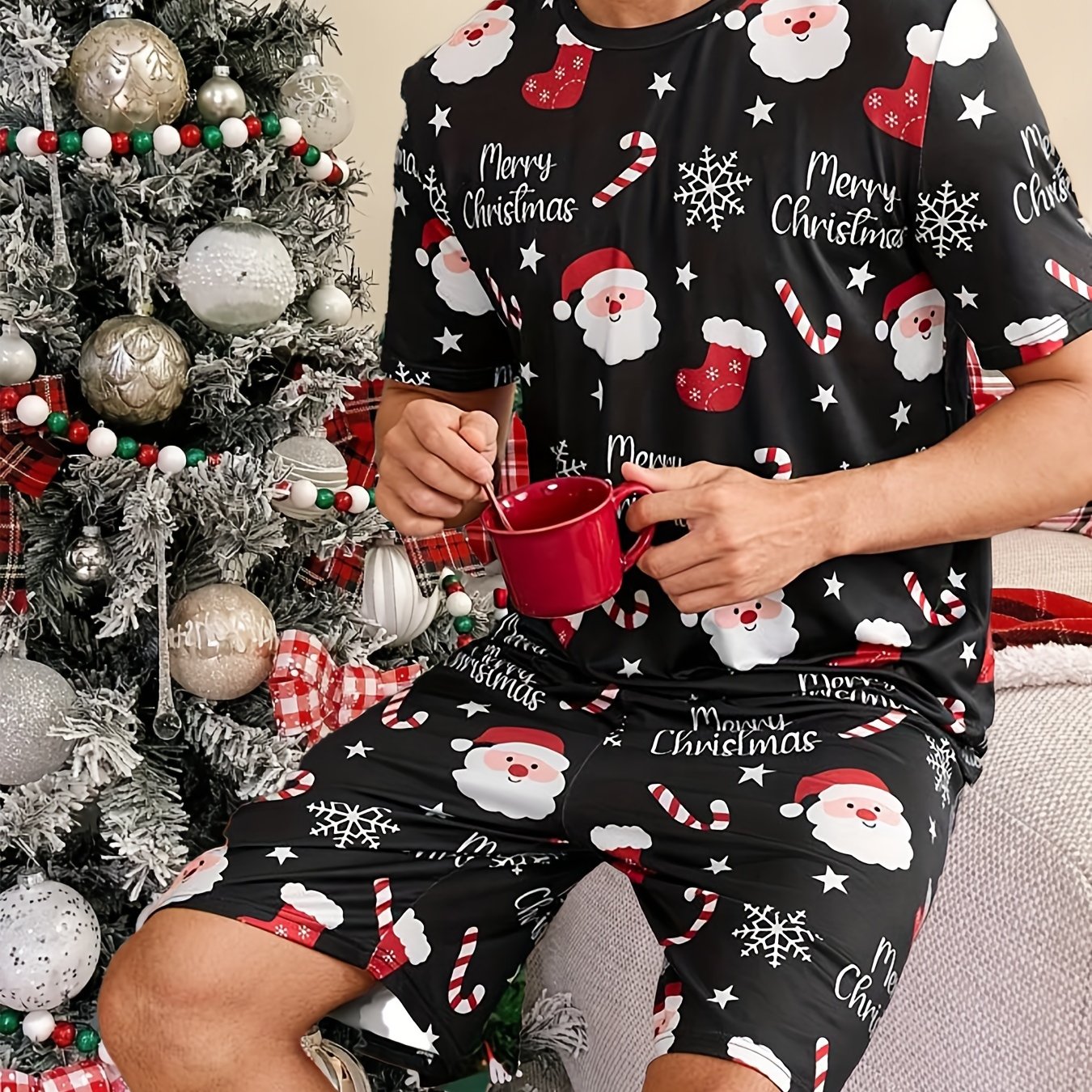 Men's Short Sleeve Pajama Set – Crew Neck Top and Shorts