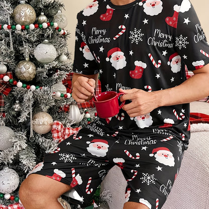 Men's Short Sleeve Pajama Set – Crew Neck Top and Shorts