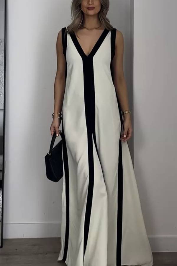 Chic Reversible Maxi Dress with Piano Keys