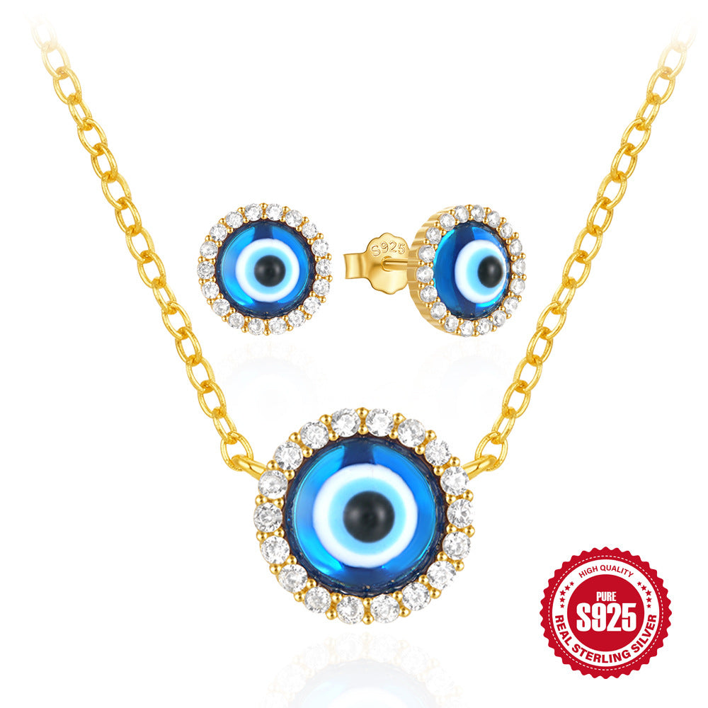 925 Silver Evil Eye Diamond Necklace Set